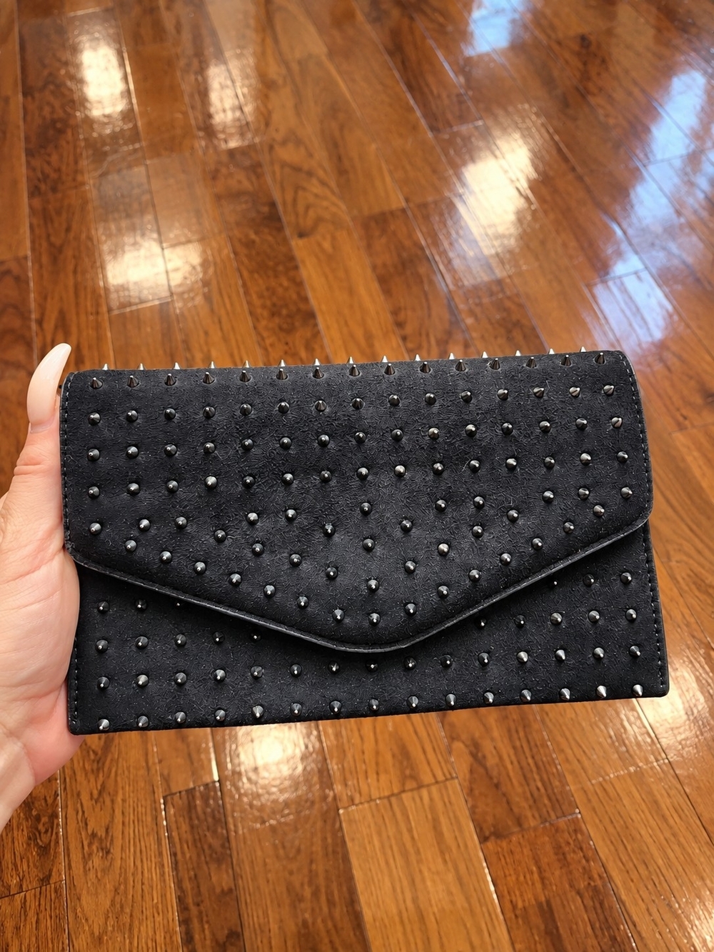 Steve Madden Black Studded Suede Envelope Clutch